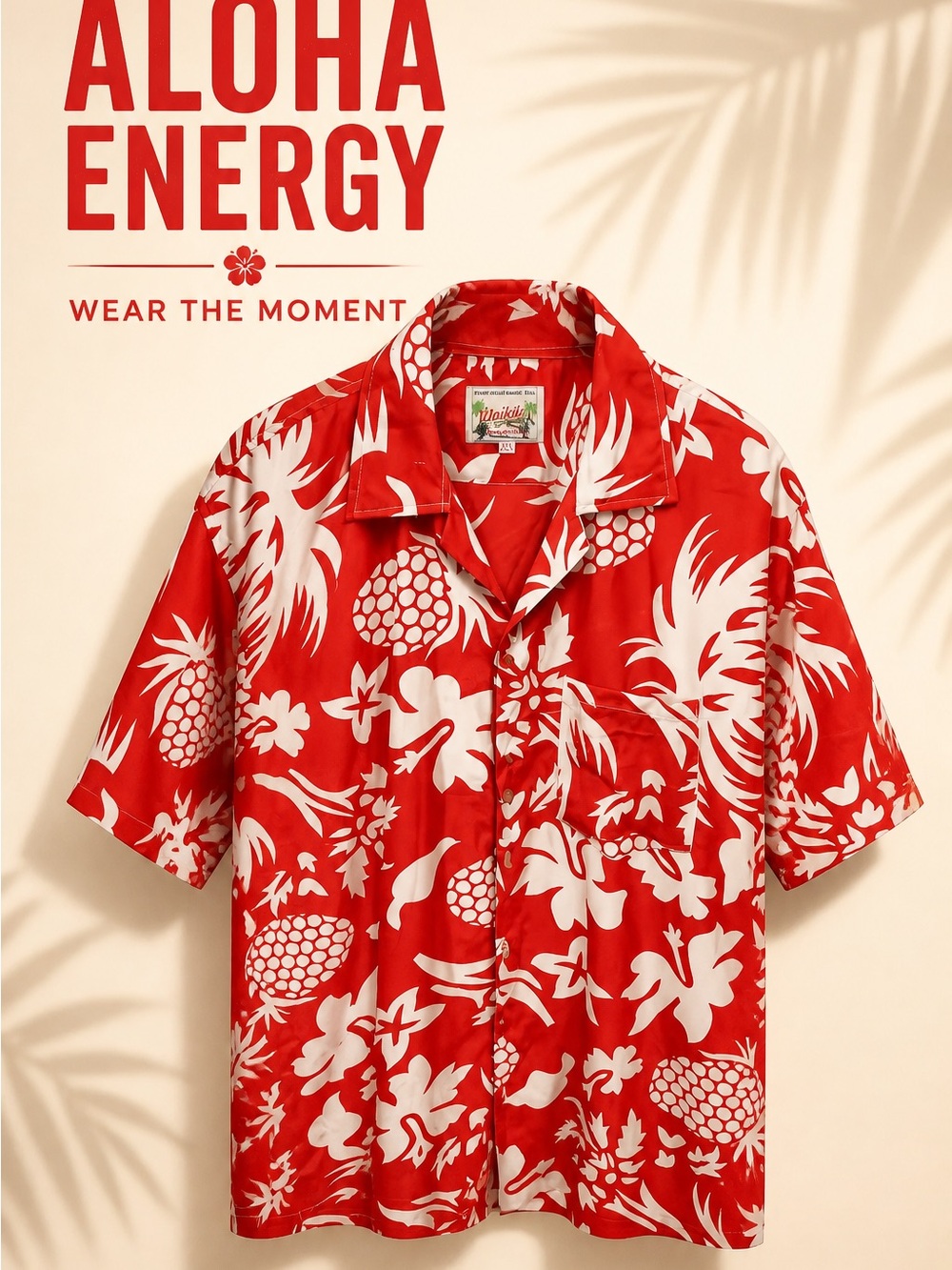 Red Pineapple-Print Camp Shirt by Vintage
